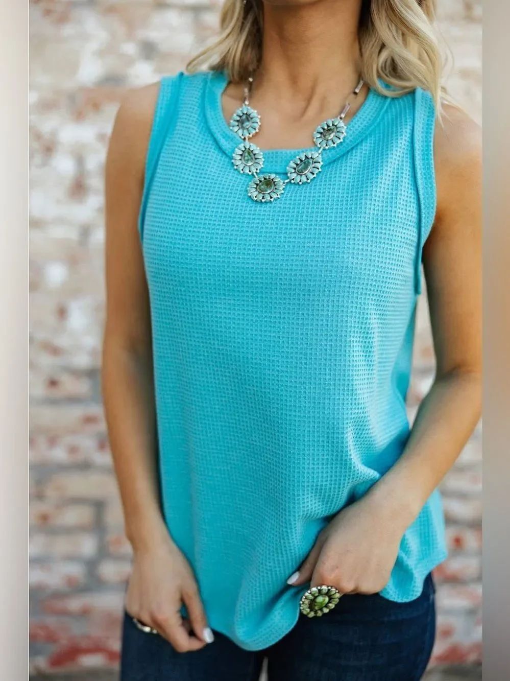 Andree by Unit blue waffle basic tank top NWT Size 1X closet staple